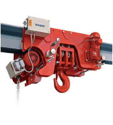 Electric chain hoist of extremely short design.